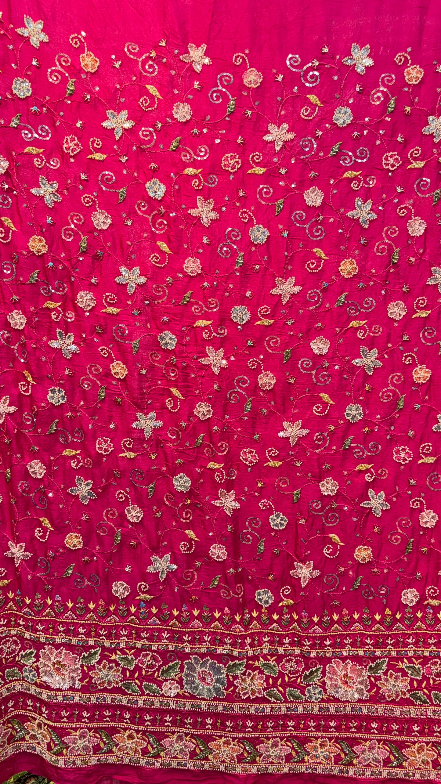 Khan Fabrics Premium Medium Silk Shirt with Multi Resham, Beads & Sequins Work