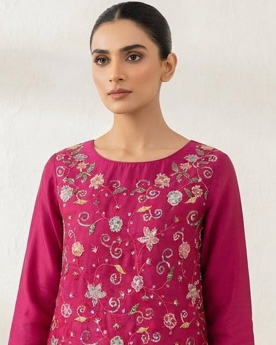 Khan Fabrics Premium Medium Silk Embroidered Shirt