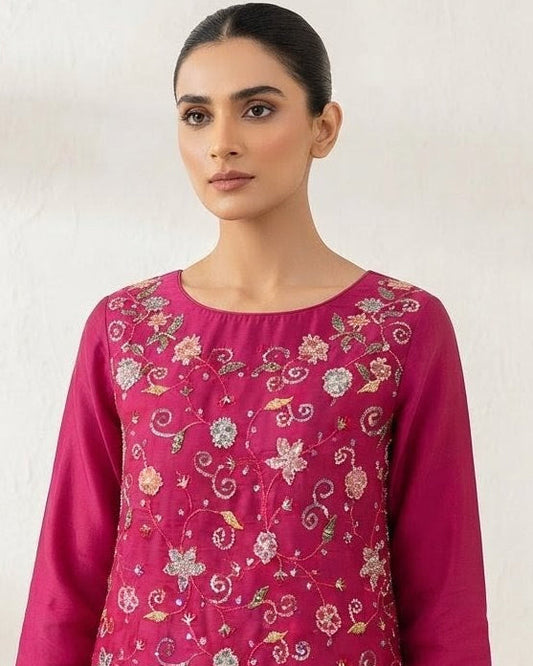 Khan Fabrics Premium Medium Silk Embroidered Shirt