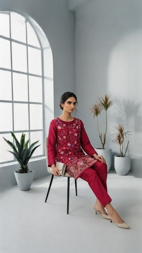 Khan Fabrics Premium Medium Silk Embroidered Shirt