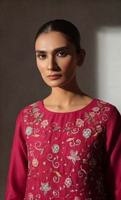 Khan Fabrics Premium Medium Silk Embroidered Shirt